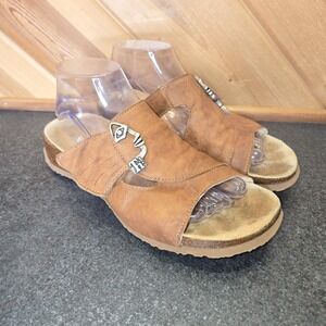 Think! Mizzi Footbed Slide Sandals EUR 40 Womens Size 9.5 Tan Leather